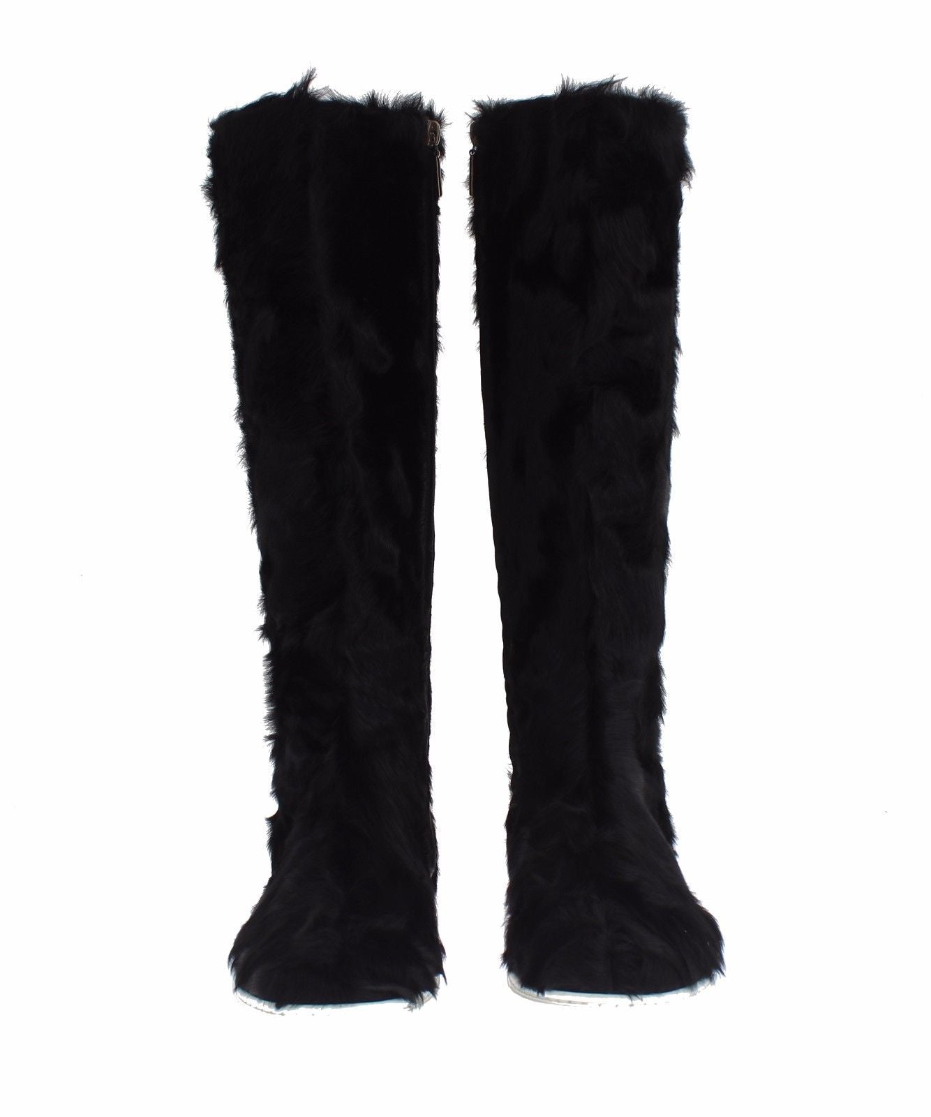 Elegant Black Fur Leather Flat Sneaker Boots - Divitiae Glamour