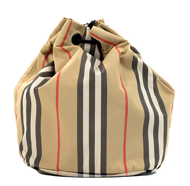 Phoebe Heritage Stripe Beige Eco Nylon Drawstring Bucket Bag - Divitiae Glamour