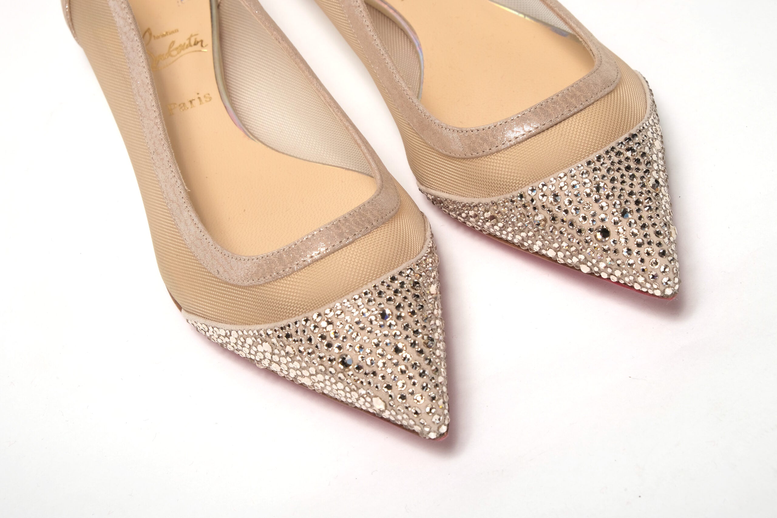 Silver Flat Point Toe Crystals Shoe - Divitiae Glamour