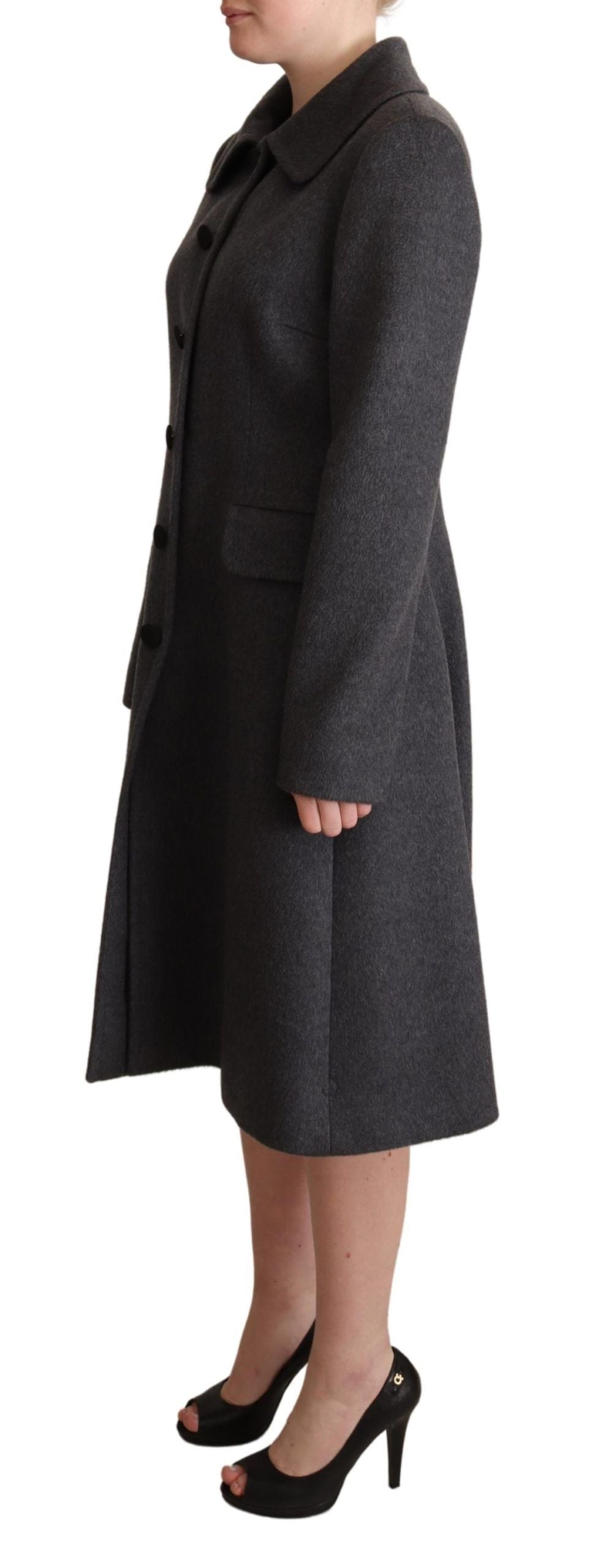 Elegant Gray Cashmere Trench Coat - Divitiae Glamour