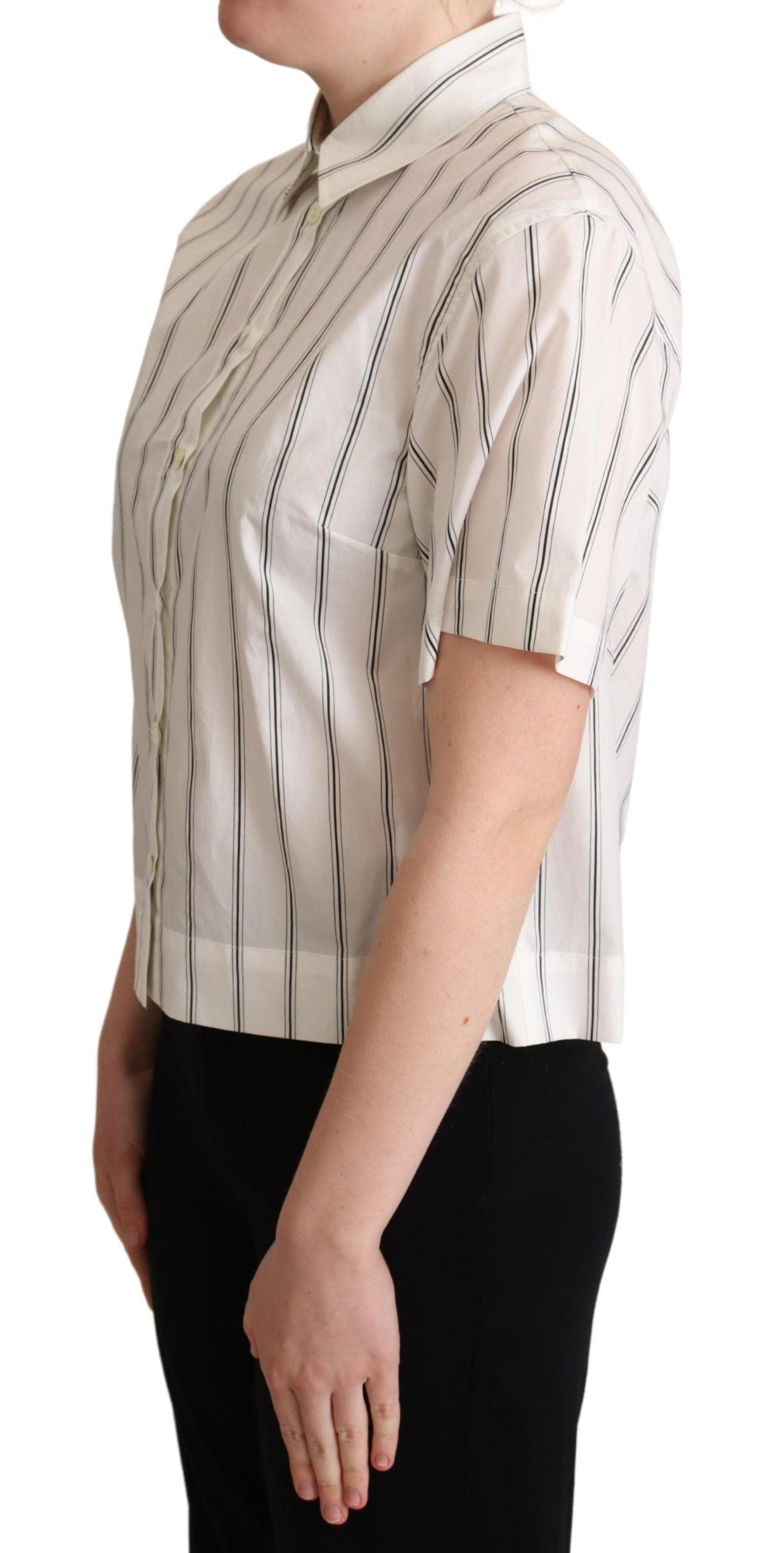 Elegant Striped Cotton Polo Top - Divitiae Glamour