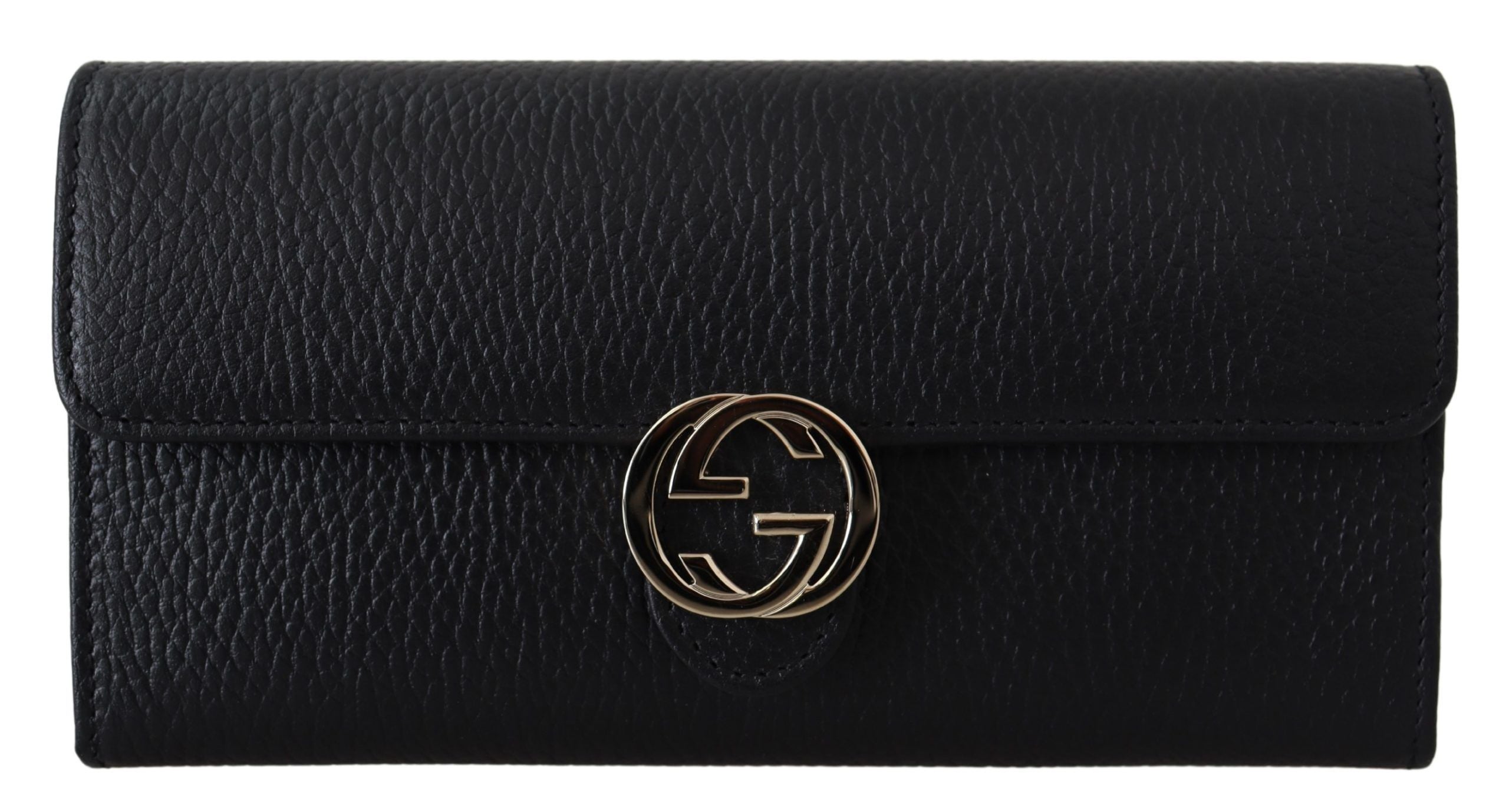 Elegant Black Leather Wallet with GG Snap Closure - Divitiae Glamour