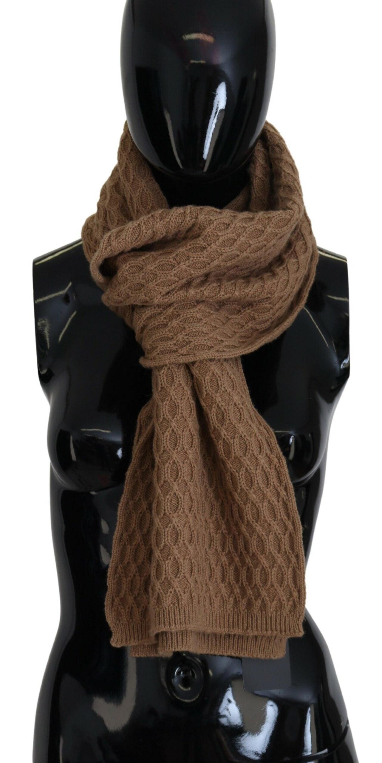 Elegant Dark Brown Knitted Scarf - Divitiae Glamour