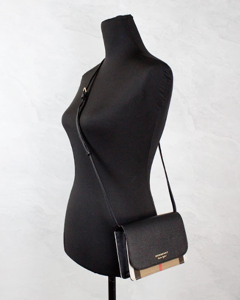Hampshire Small House Check Canvas Black Derby Leather Crossbody Bag - Divitiae Glamour
