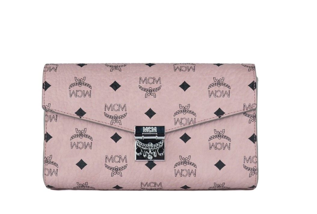 Medium Soft Pink Signature Diamond Logo Leather Clutch Crossbody Handbag - Divitiae Glamour
