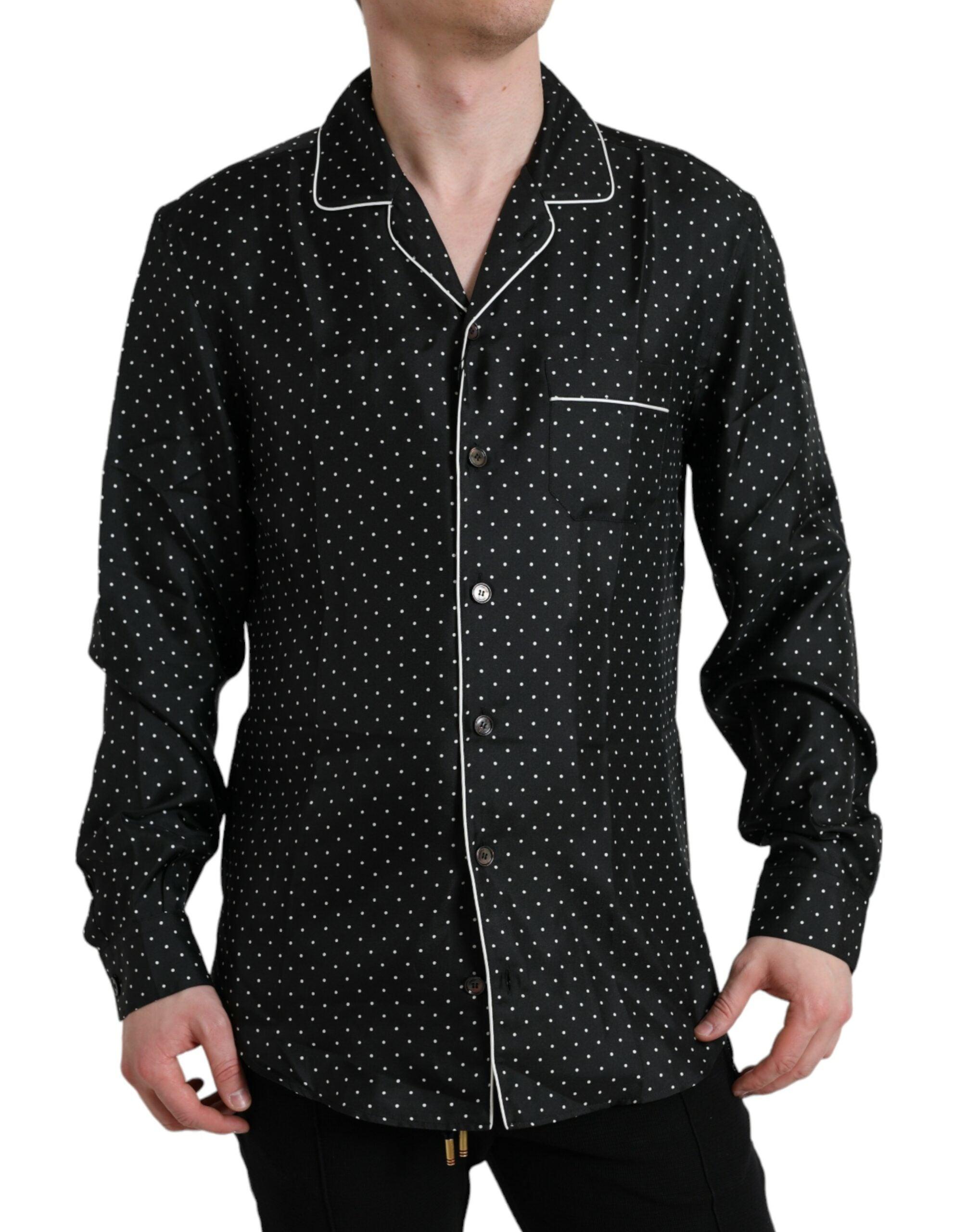 Black Polka Dot Silk Long Sleeve Shirt - Divitiae Glamour