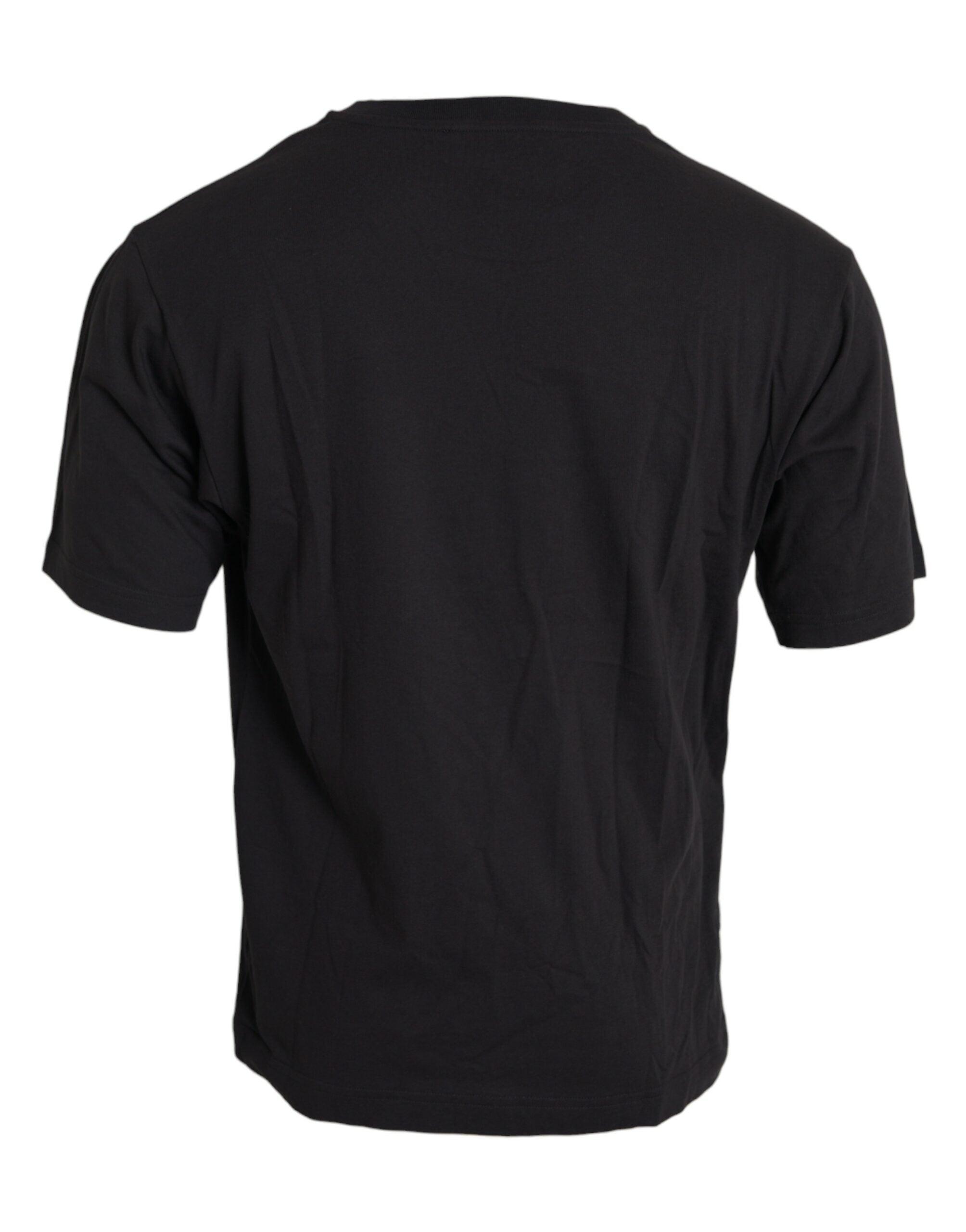 Black Printed Pocket Cotton Crewneck T-shirt - Divitiae Glamour