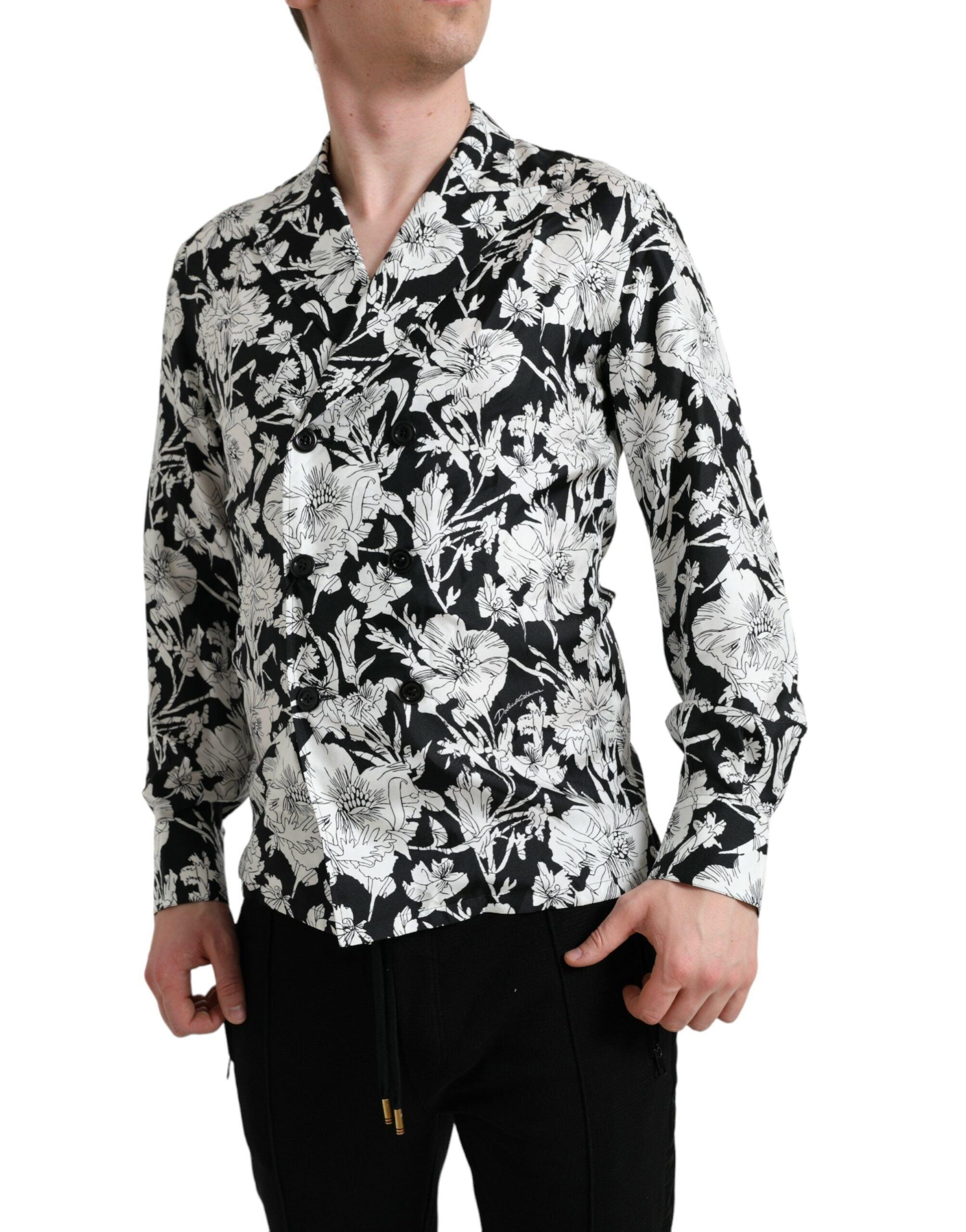 Black White Floral Button Down Casual Shirt - Divitiae Glamour