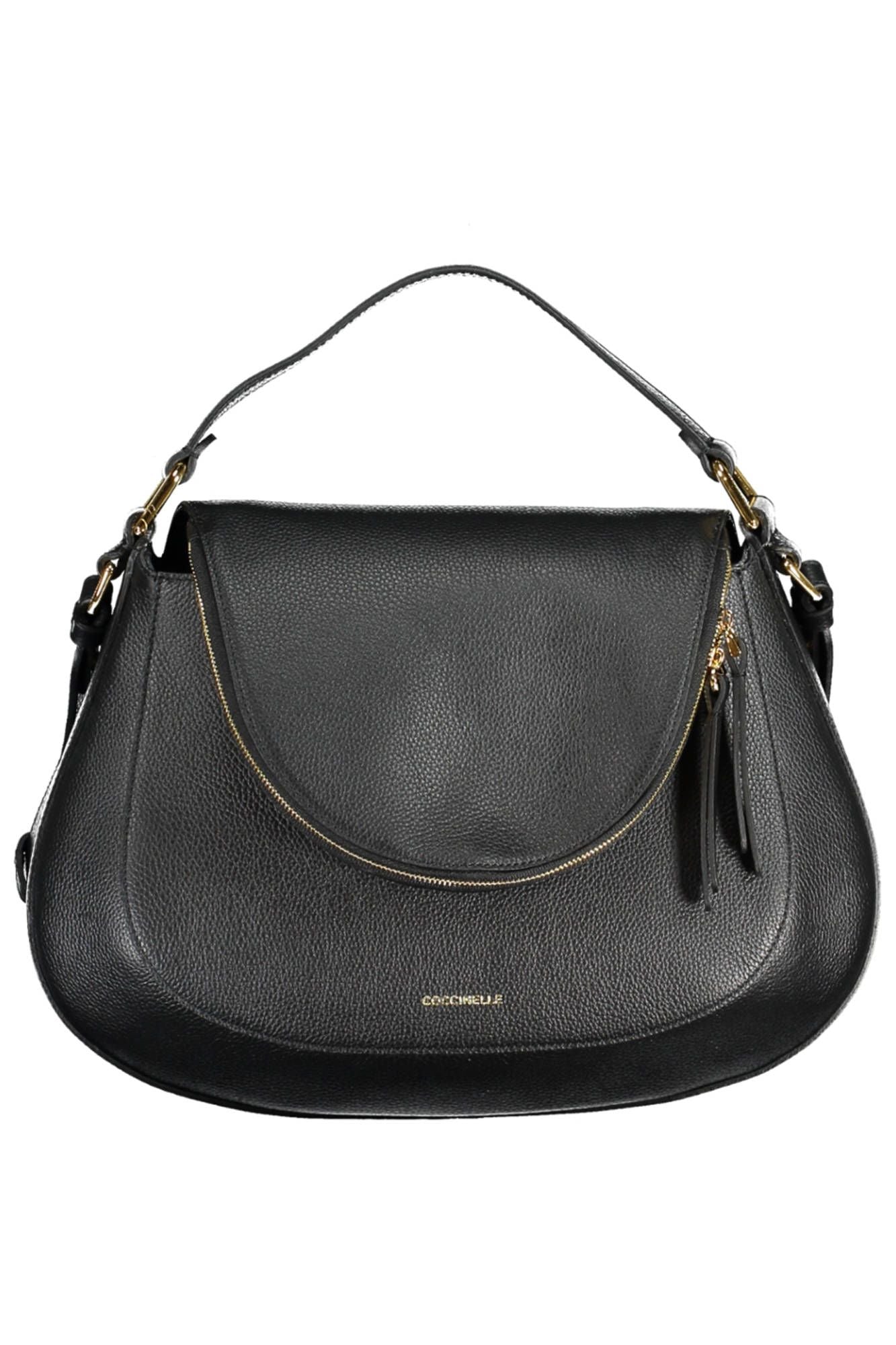 Elegant Black Leather Handbag with Versatile Strap