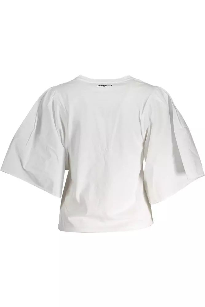 Chic White Embroidered Logo Tee with Wide Sleeves