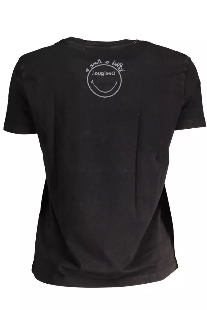 Chic Black Printed Cotton Tee with Logo