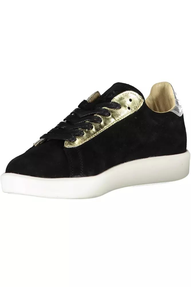 Elegant Black Leather Sneakers with Contrasting Details - Divitiae Glamour