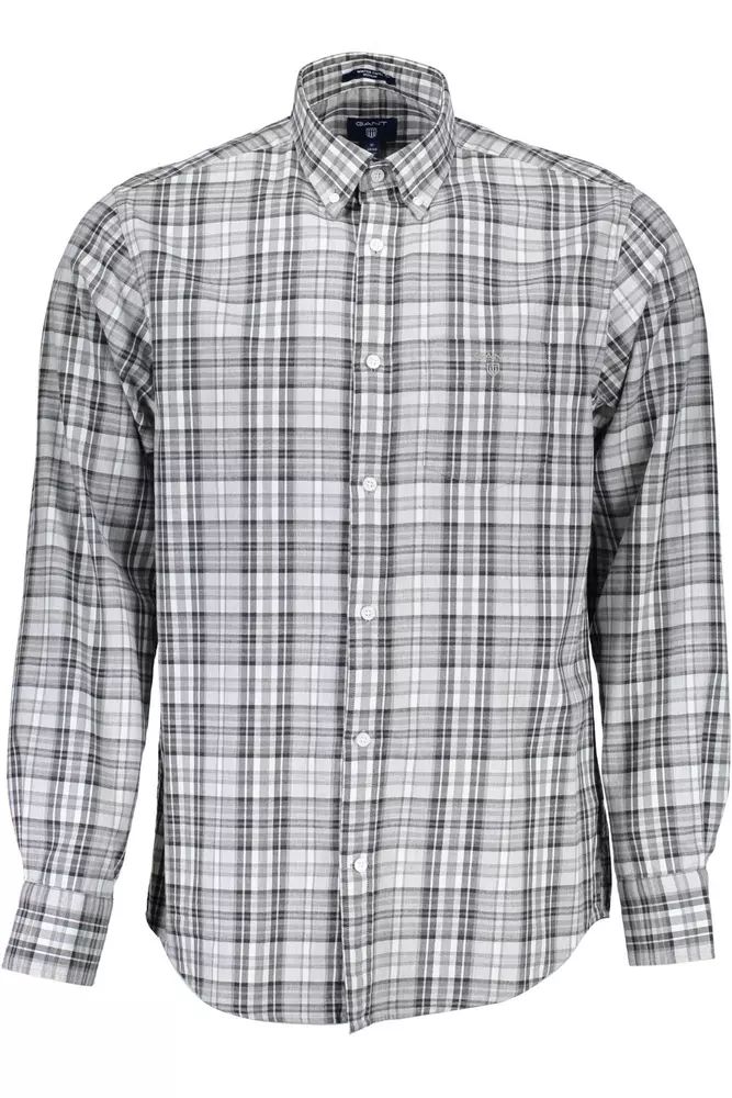 Elegant Gray Cotton Long Sleeve Men's Shirt - Divitiae Glamour