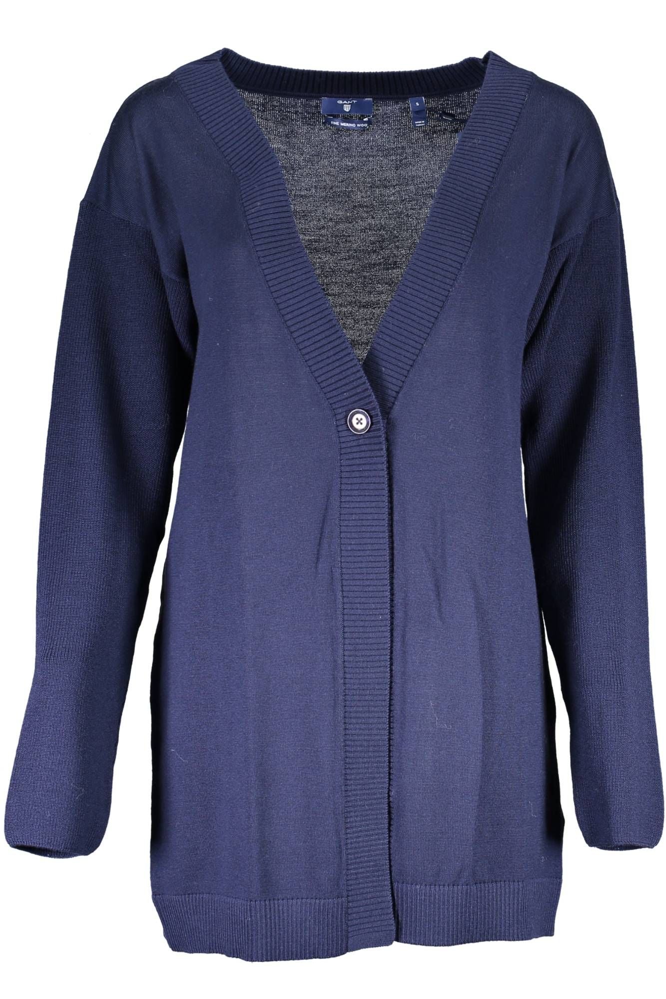 Elegant Blue Wool Long Sleeve Cardigan - Divitiae Glamour