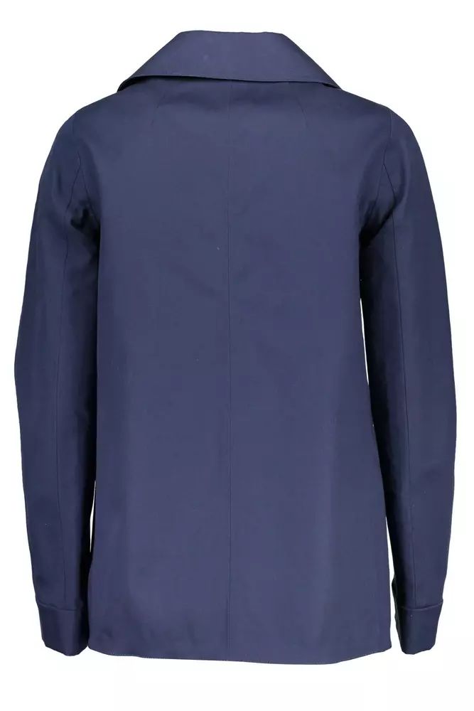 Chic Blue Cotton Sports Jacket with Logo Detail - Divitiae Glamour