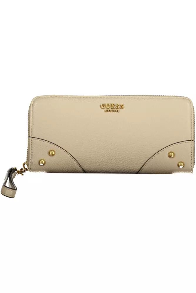 Beige Chic Zip Wallet with Contrasting Accents