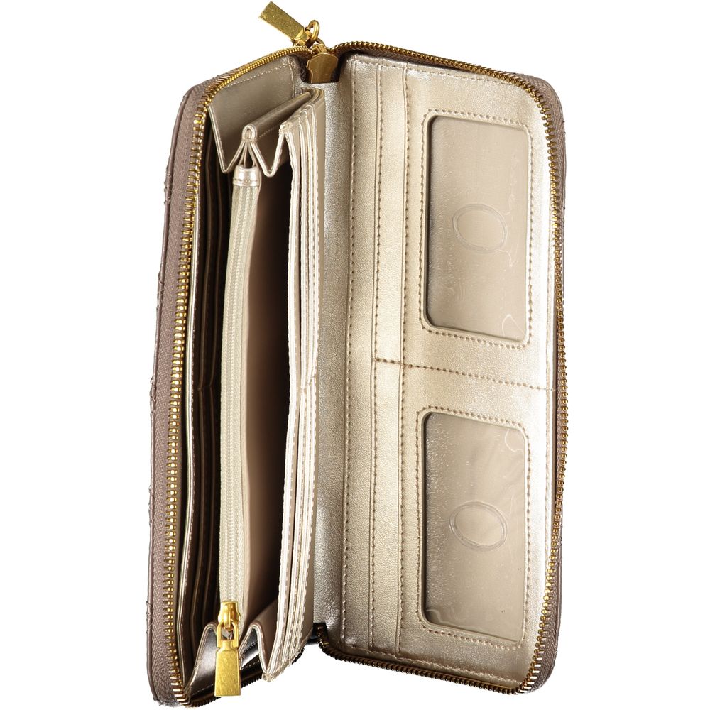 Elegant Beige Zip Wallet with Chic Detailing