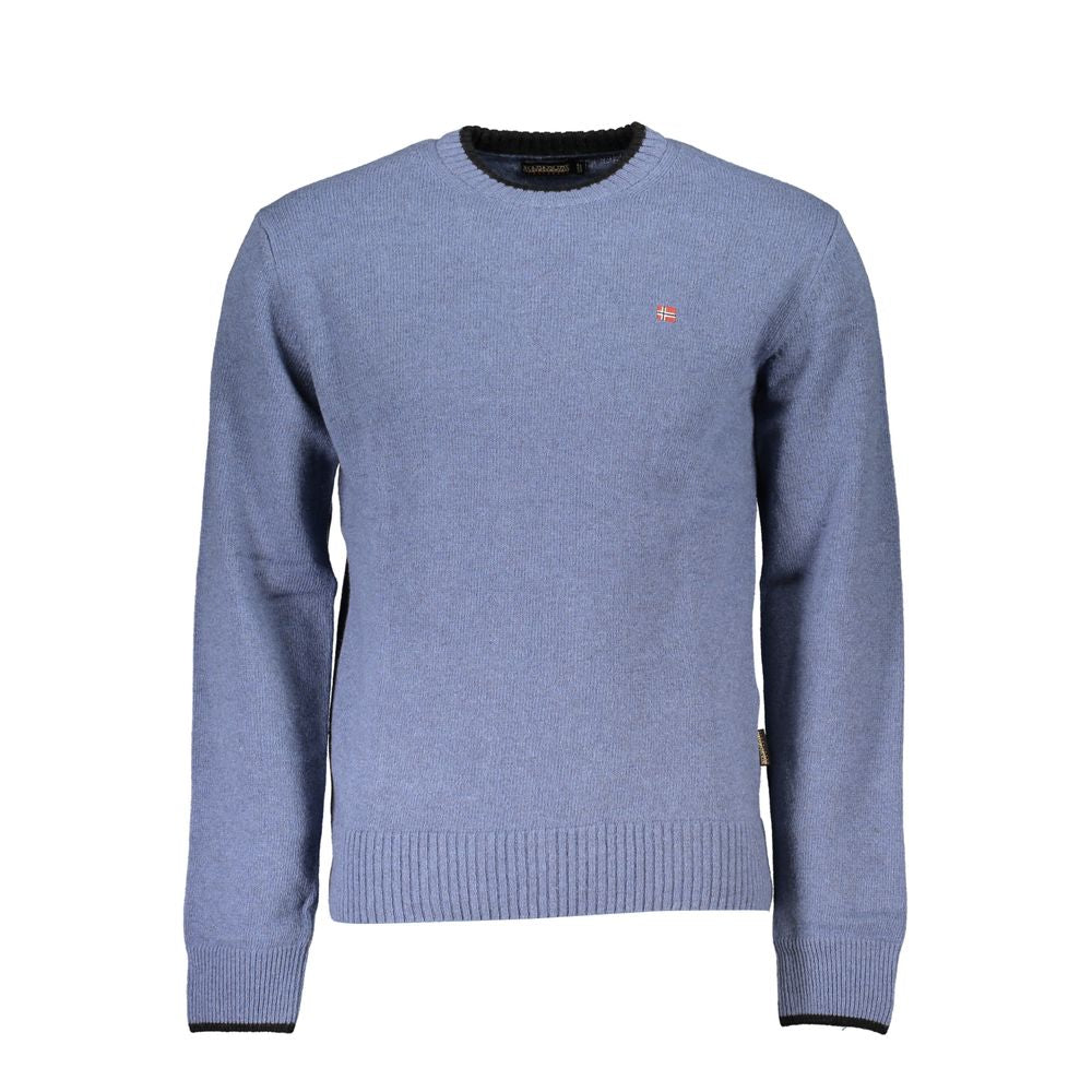 Blue Crew Neck Embroidered Sweater