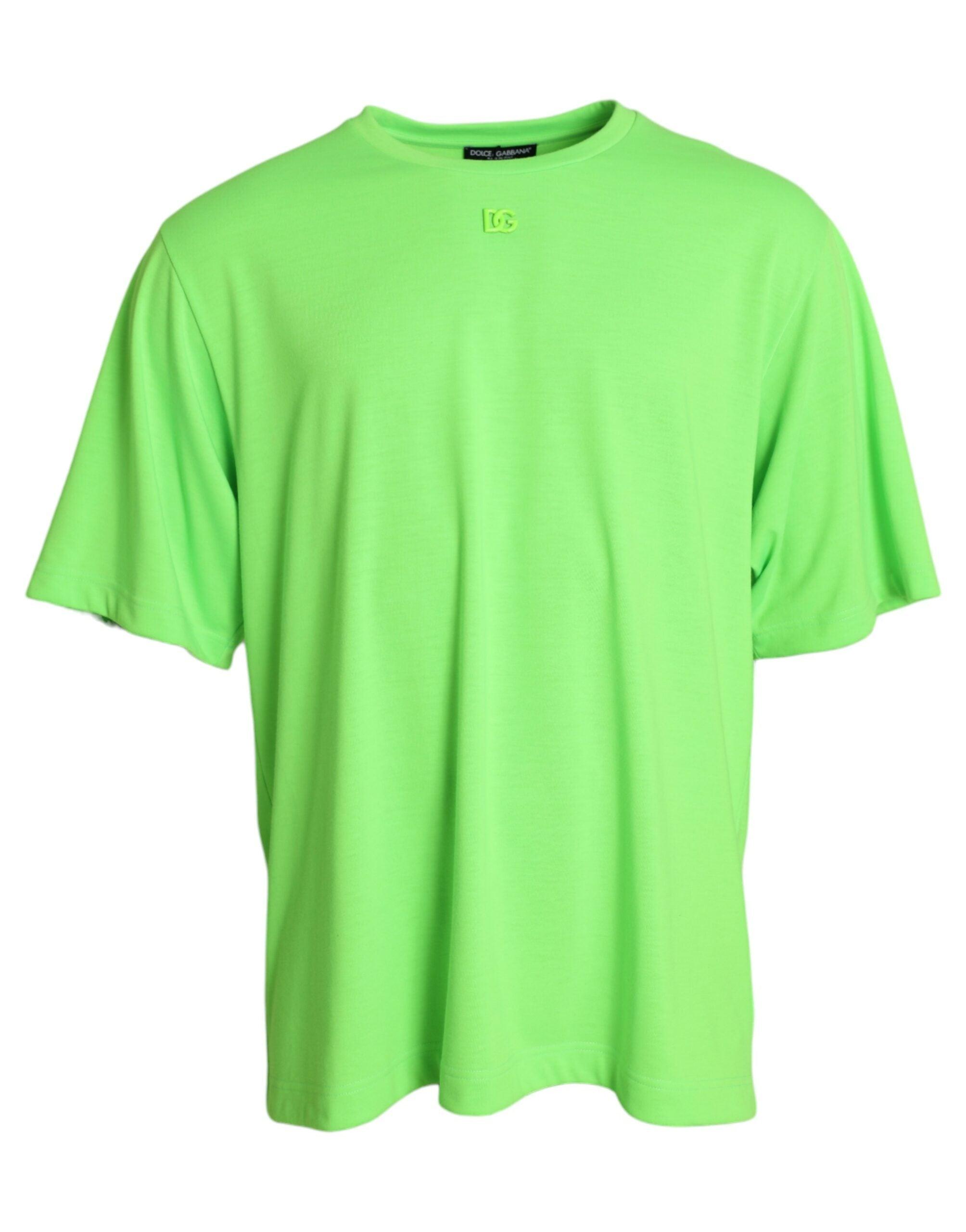 Neon Green Embossed Logo Crew Neck T-shirt - Divitiae Glamour