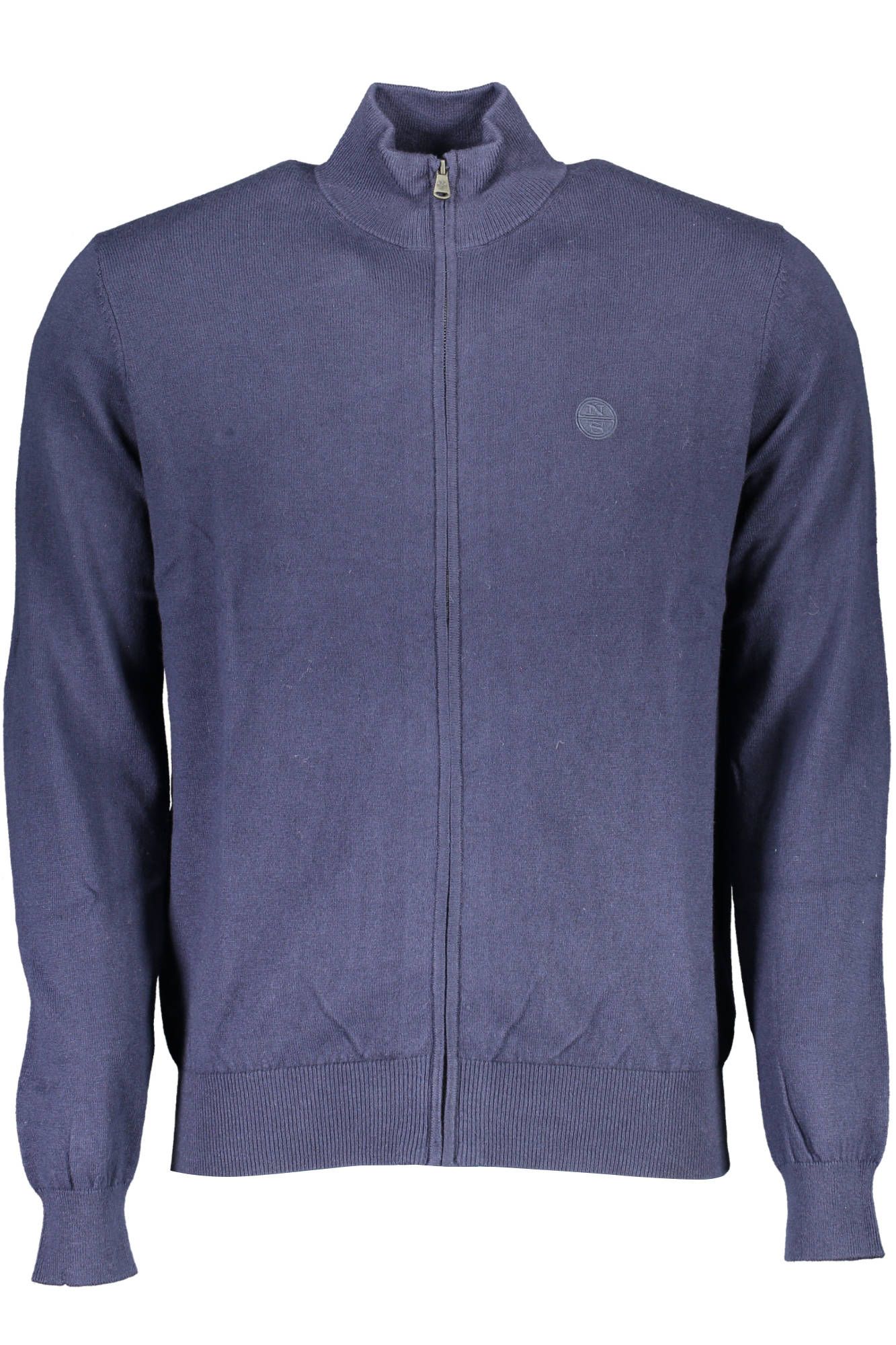 Blue Zip Cardigan with Logo Embroidery