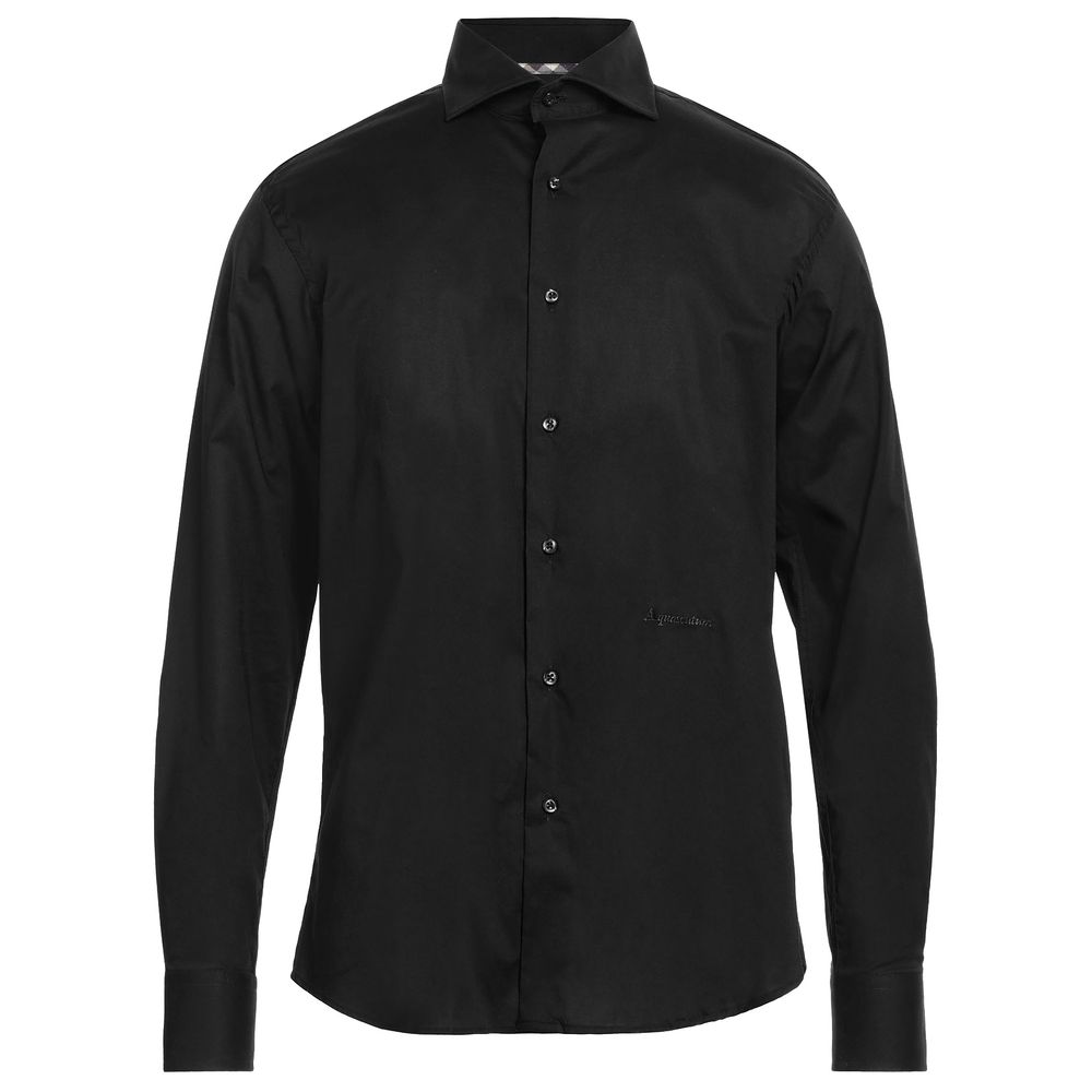 Elegant Black Cotton Shirt with Logo Embroidery - Divitiae Glamour