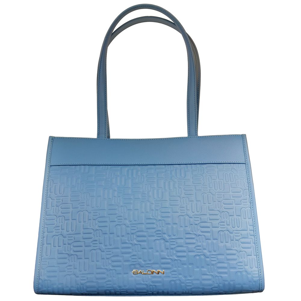 Elegant Light Blue Shopping Bag with Logo Motif - Divitiae Glamour
