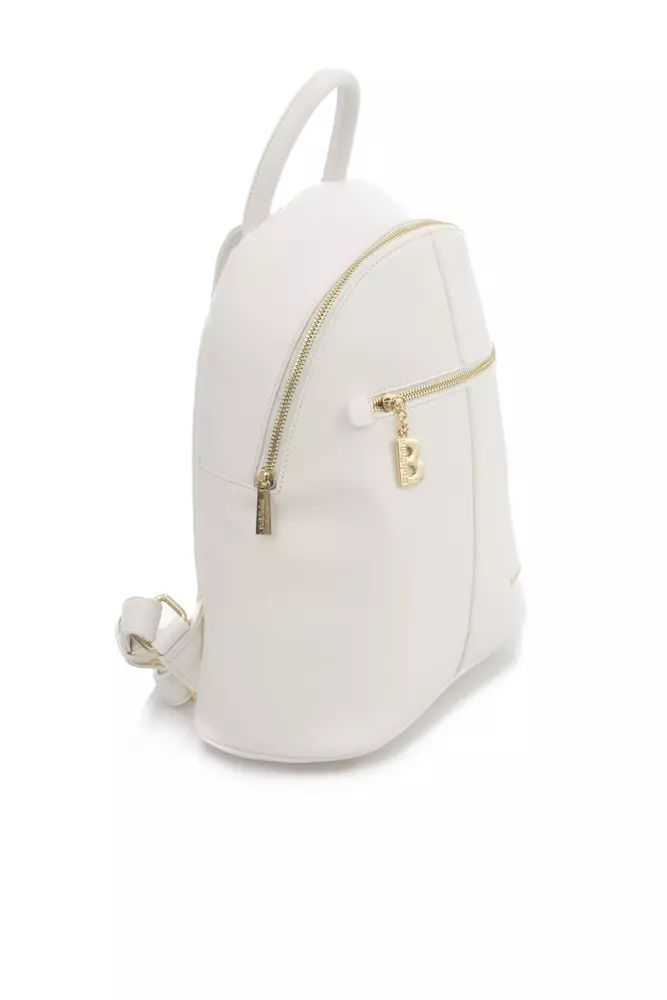 Chic White Backpack with Golden Accents - Divitiae Glamour