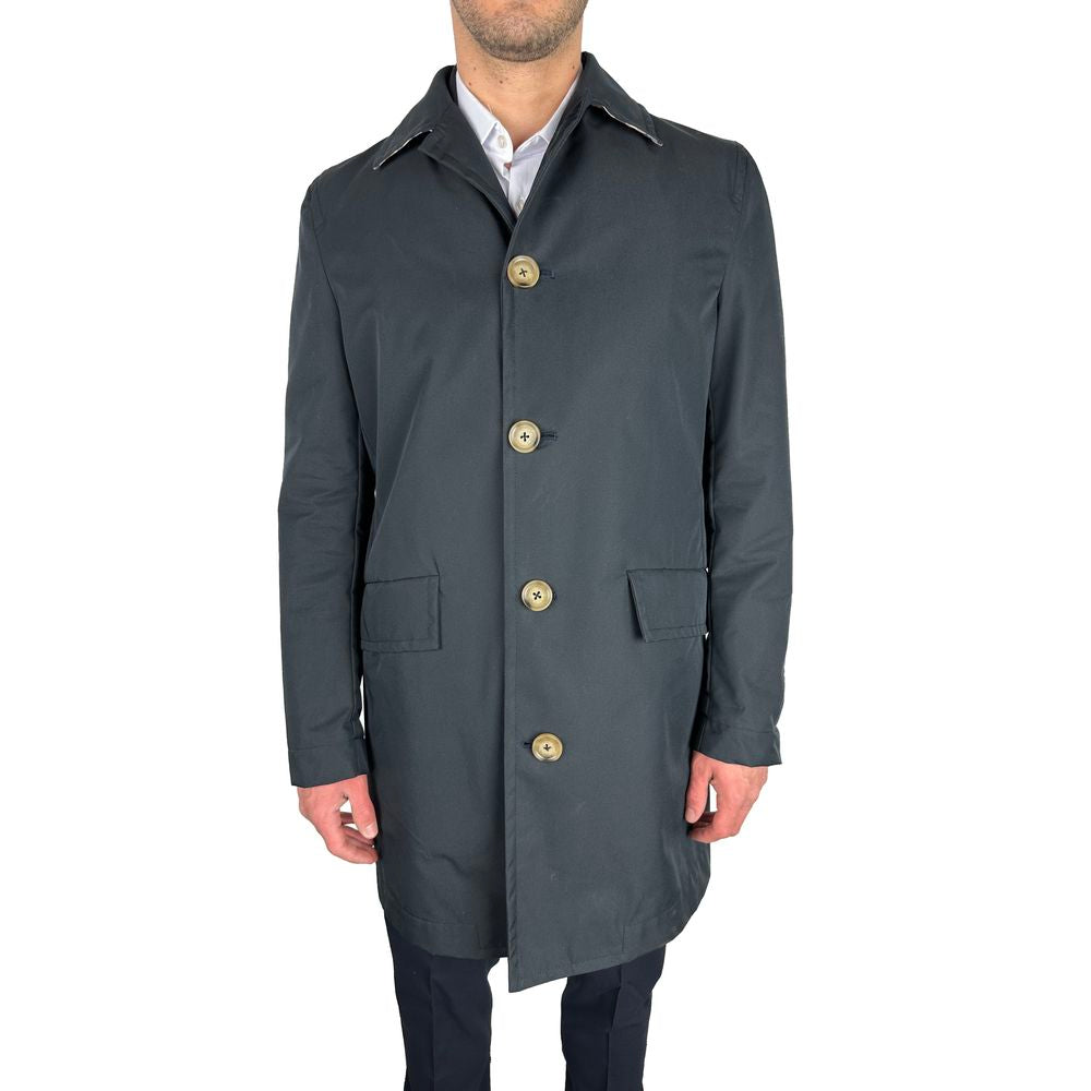 Elegant Navy Blue Single-Breasted Trench Coat - Divitiae Glamour