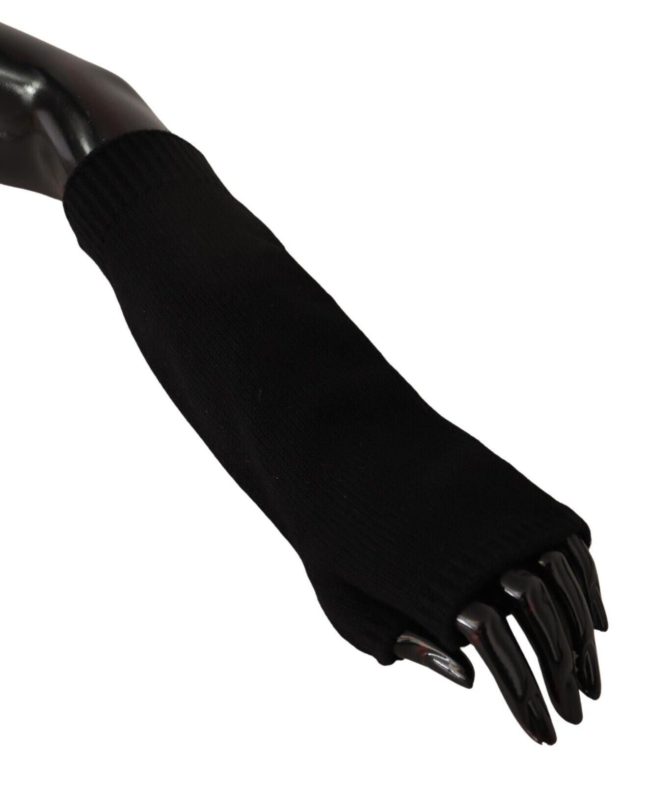 Elegant Black Cashmere Fingerless Gloves - Divitiae Glamour