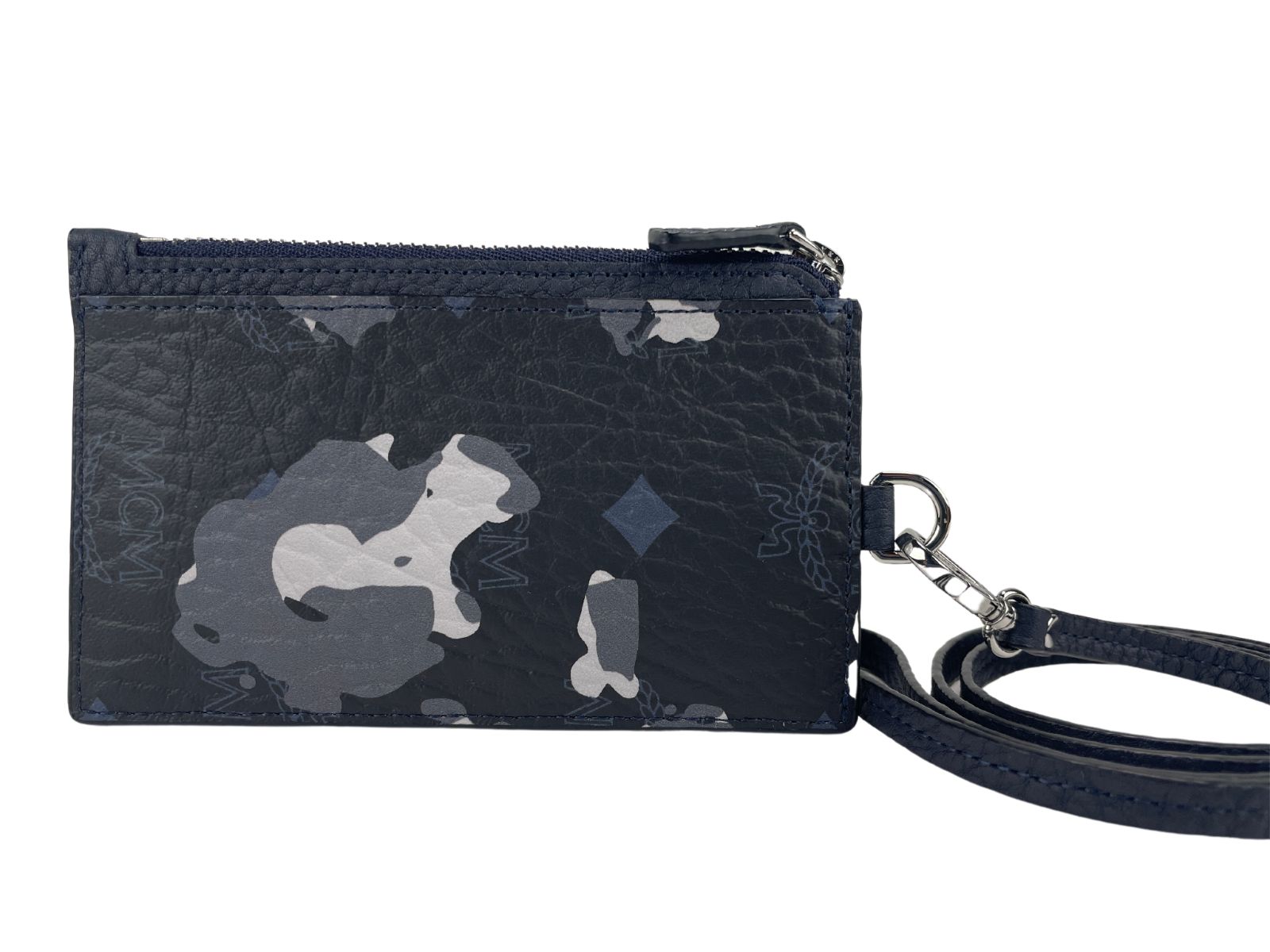 Portuna Visetos Black Floral Camo Leather Card Case Necklace Lanyard Wallet - Divitiae Glamour