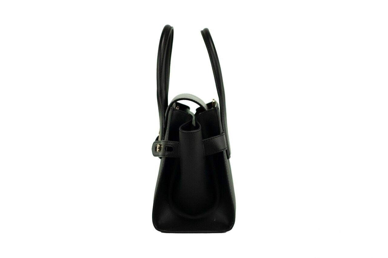 Carmen Medium Black Gold Saffiano Leather Satchel Handbag Purse Bag - Divitiae Glamour