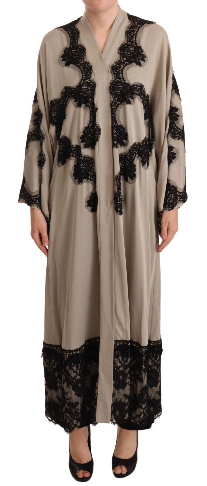 Elegant Beige Embroidered Lace Kaftan Dress - Divitiae Glamour