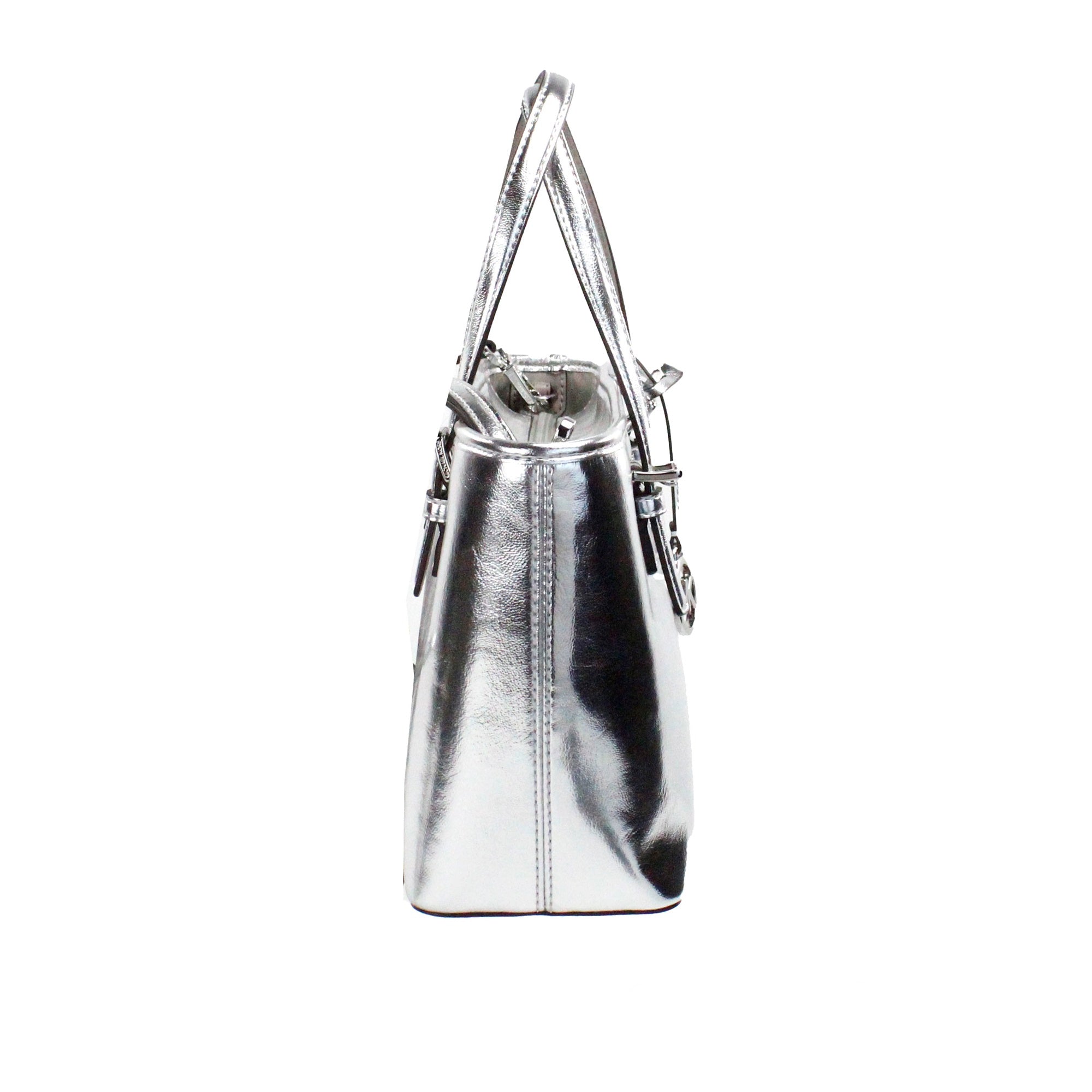 Jet Set Silver Metallic XS Carryall Top Zip Tote Bag Purse - Divitiae Glamour
