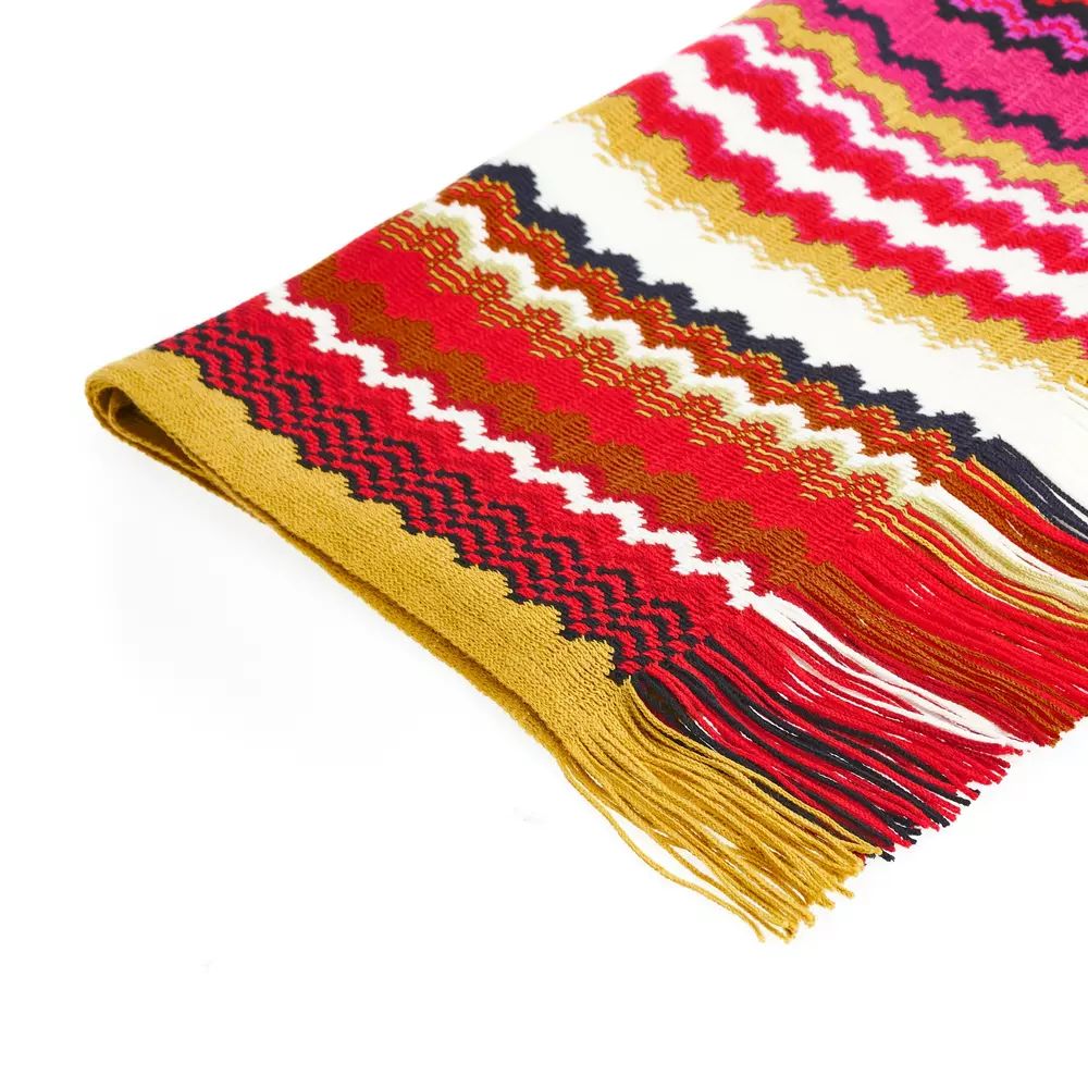 Geometric Patterned Fringed Scarf in Vibrant Hues