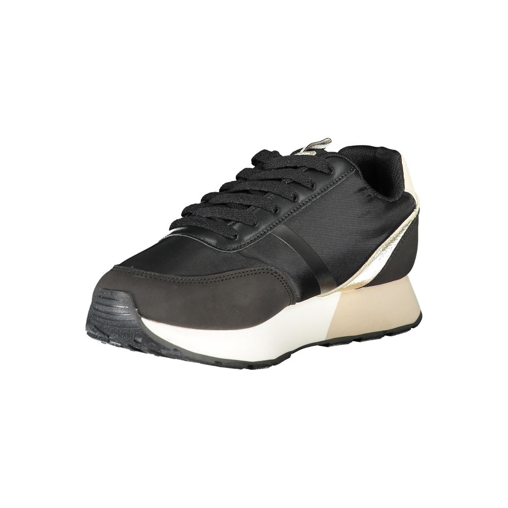 Sleek Black Lace-Up Sneakers with Contrast Detail