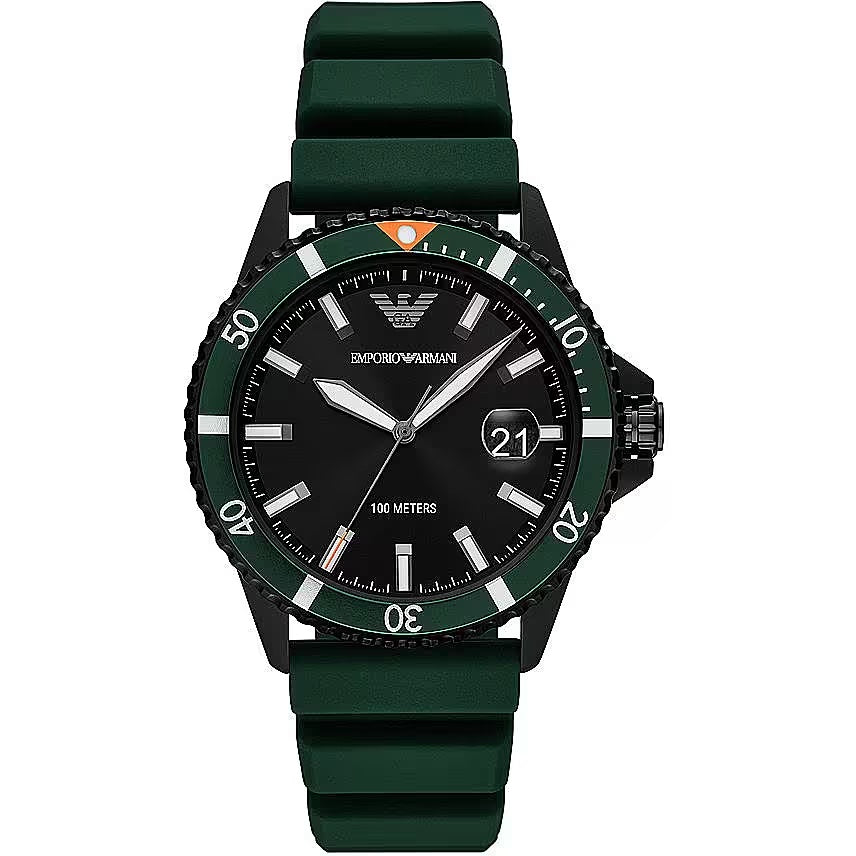 Sleek Diver Timepiece with Green Silicone Band - Divitiae Glamour