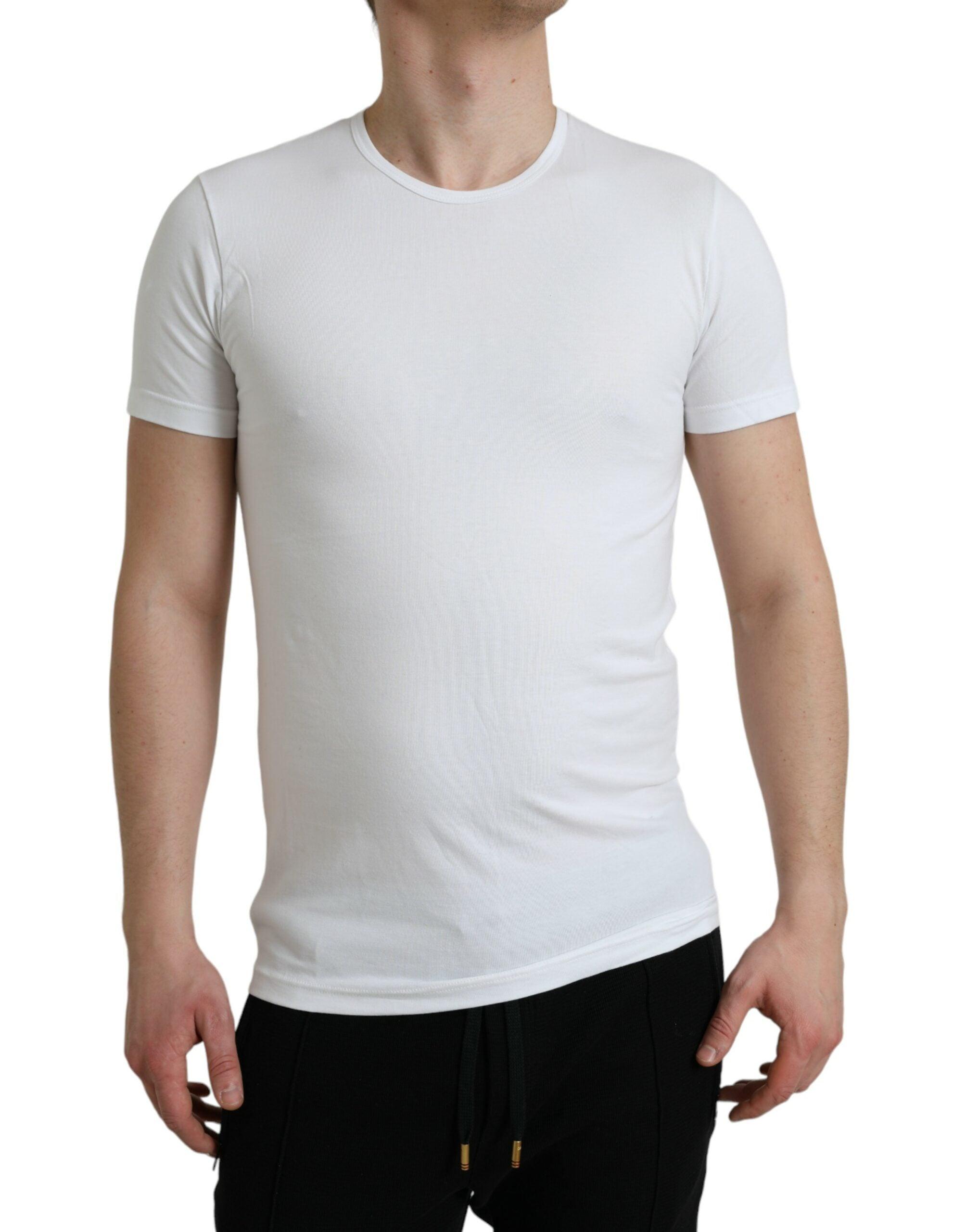 White Cotton Round Neck Crewneck Underwear T-shirt - Divitiae Glamour
