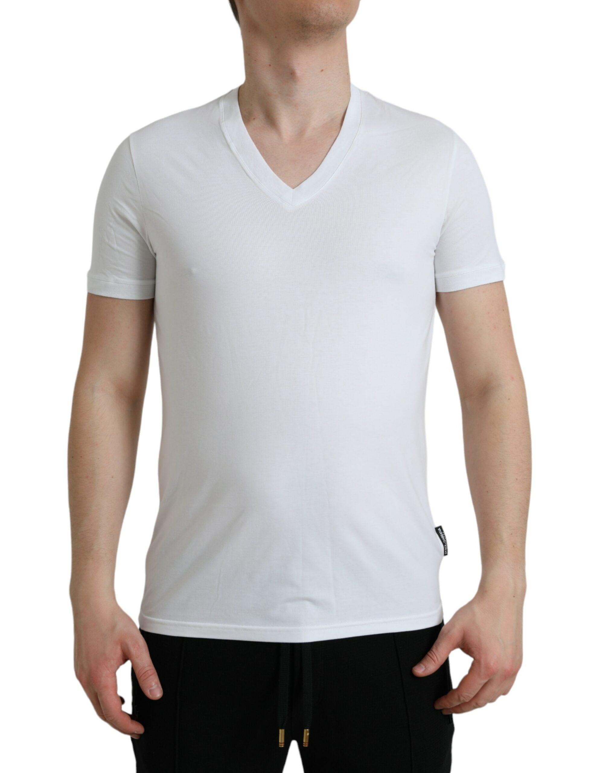 White Cotton V-neck Short Sleeve Underwear T-shirt - Divitiae Glamour