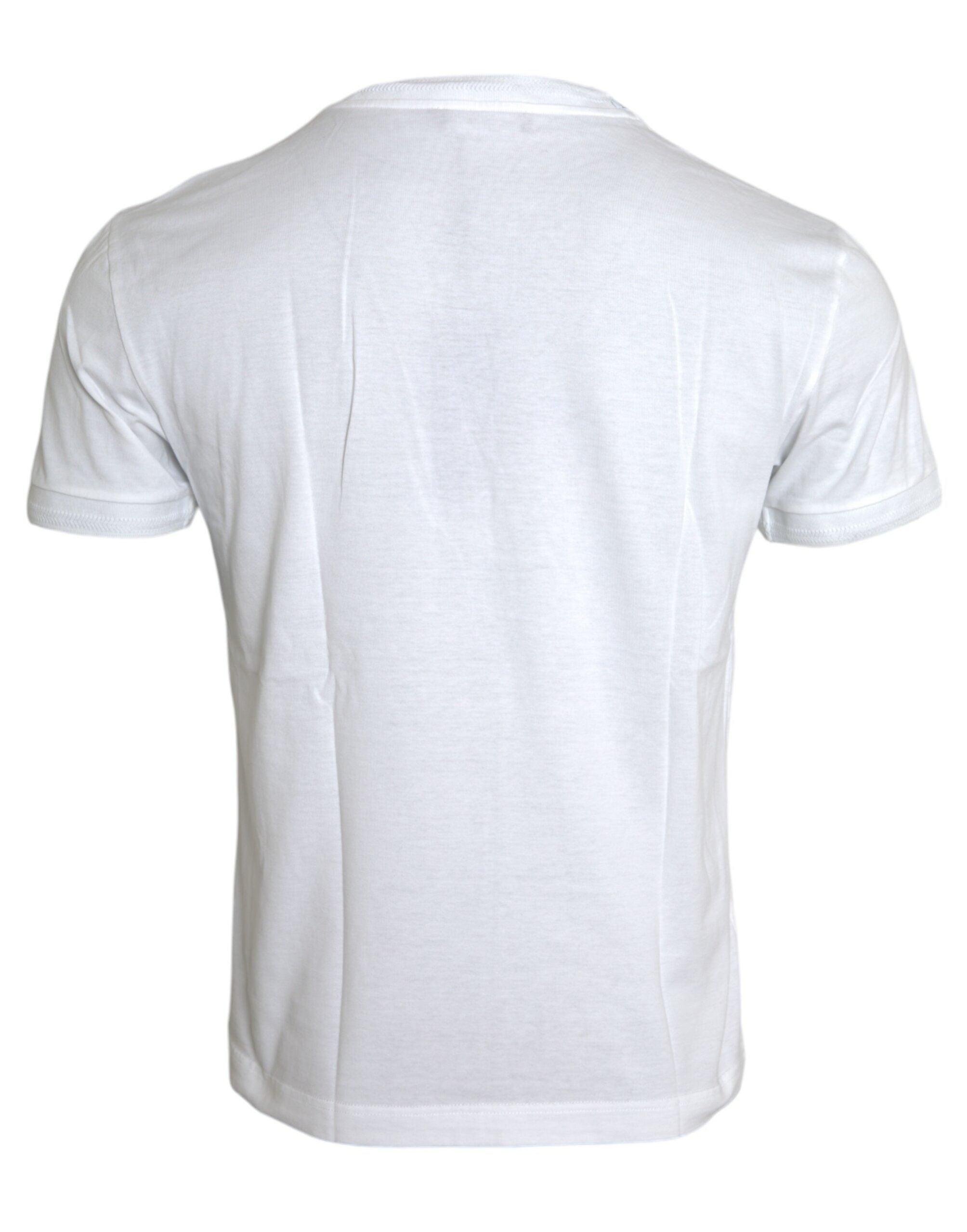 White Logo Patch Cotton Crew Neck T-shirt - Divitiae Glamour