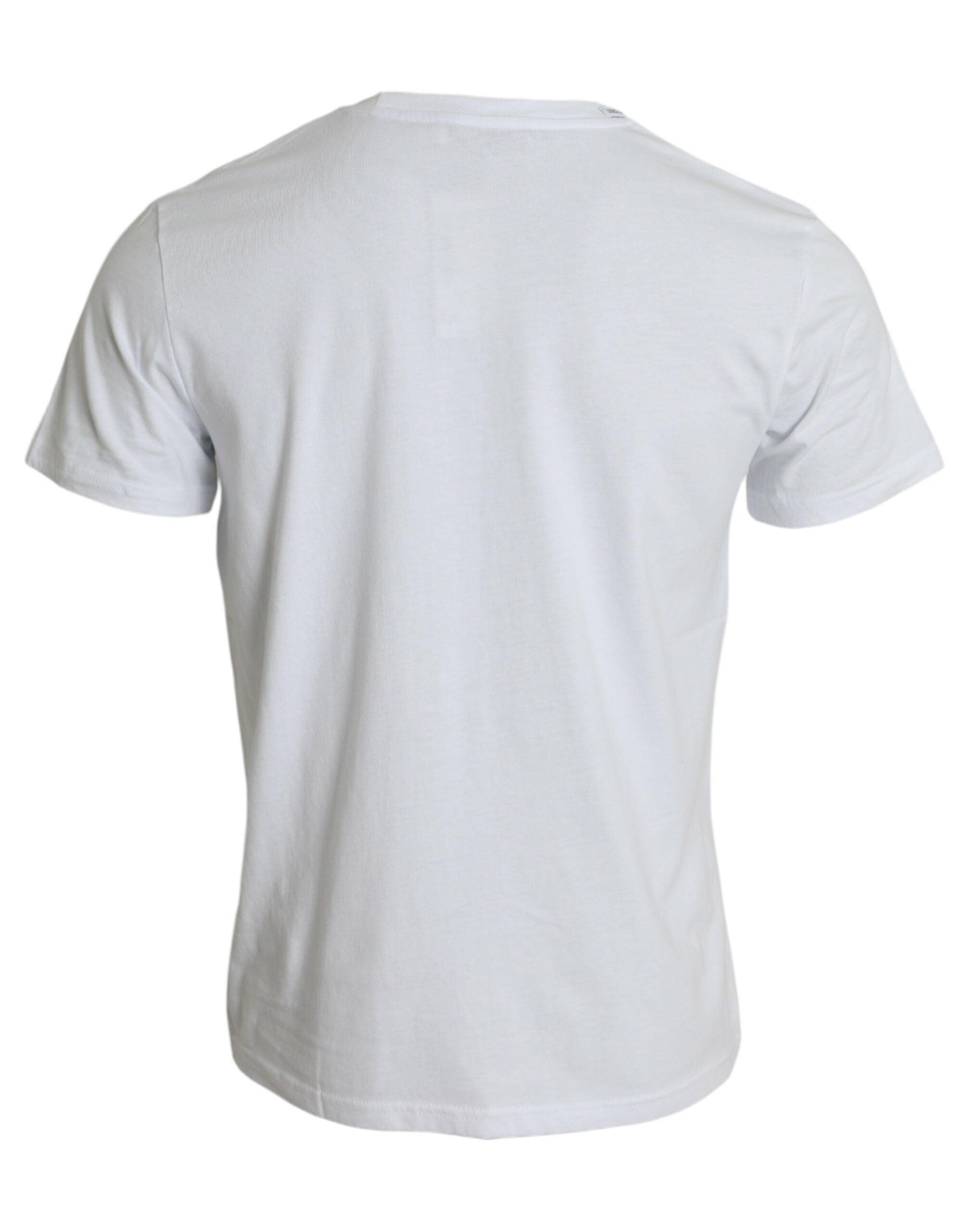 White Logo Print Cotton Crew Neck T-shirt - Divitiae Glamour