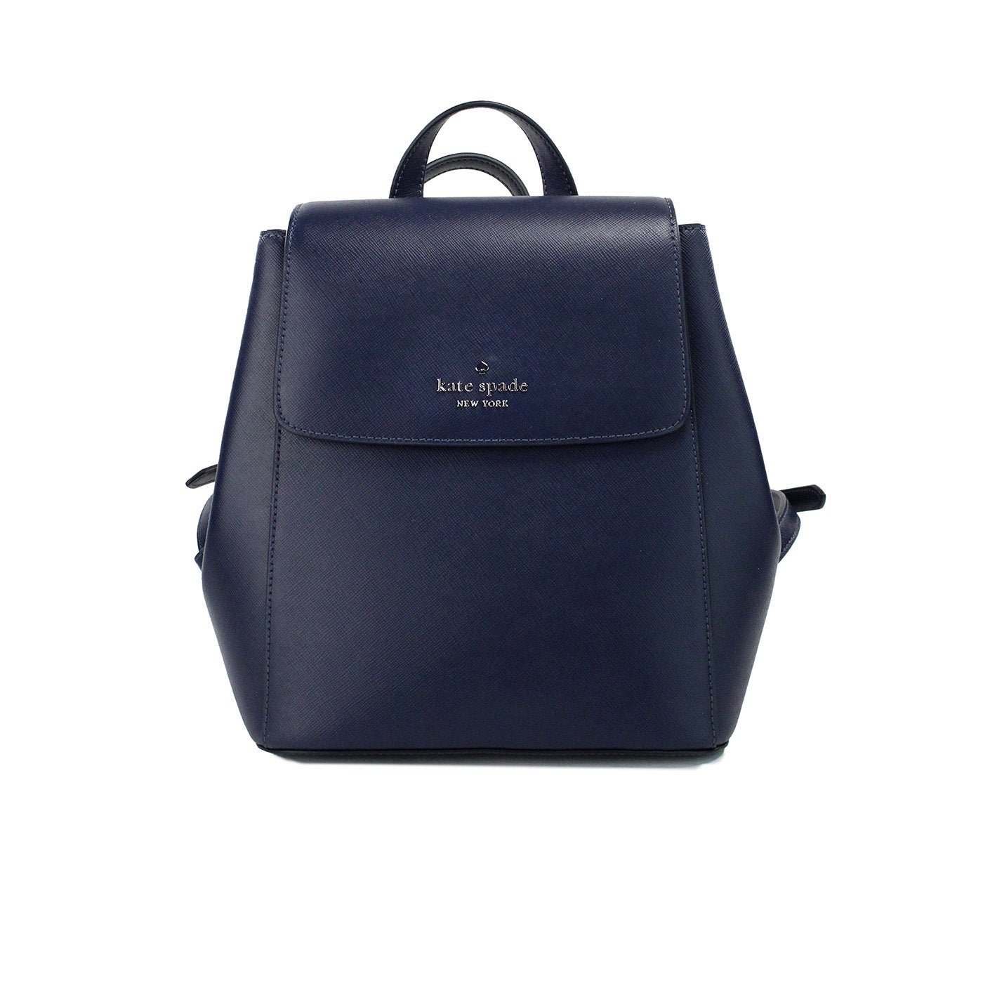 Madison Navy Saffiano Leather Medium Flap Shoulder Backpack Bag - Divitiae Glamour