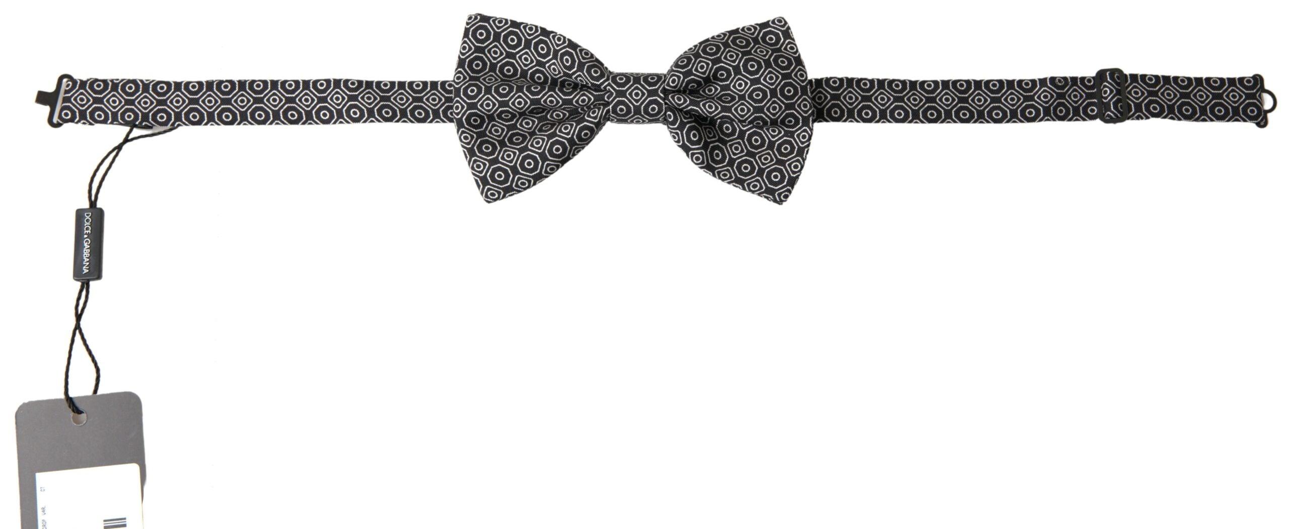 Elegant Black and White Silk Bow Tie - Divitiae Glamour