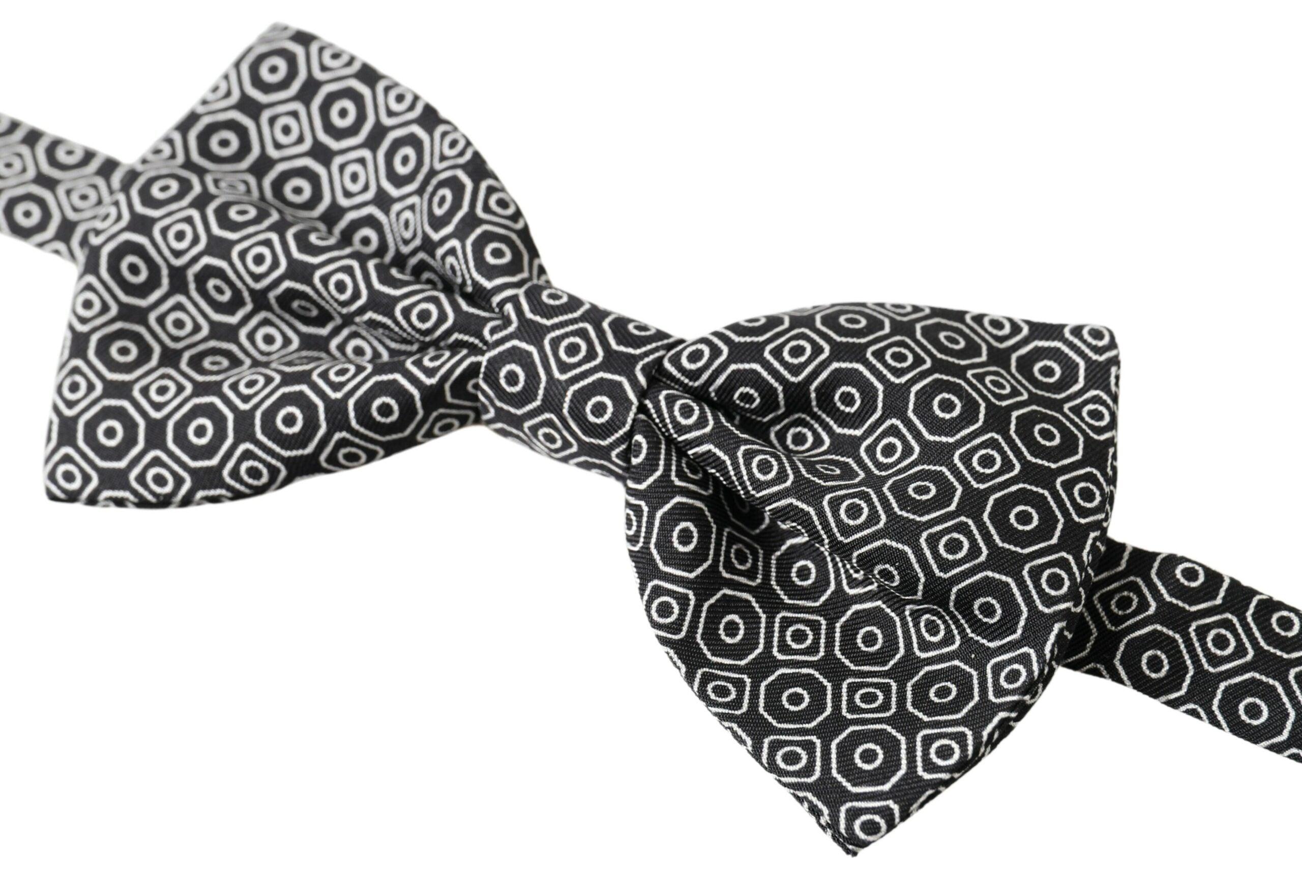 Elegant Black and White Silk Bow Tie - Divitiae Glamour