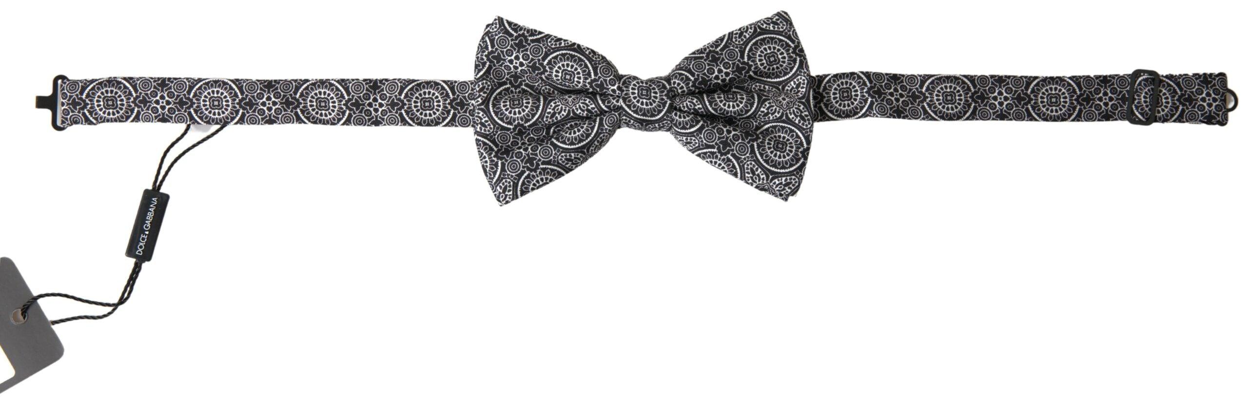 Elegant Black & White Silk Bow Tie - Divitiae Glamour